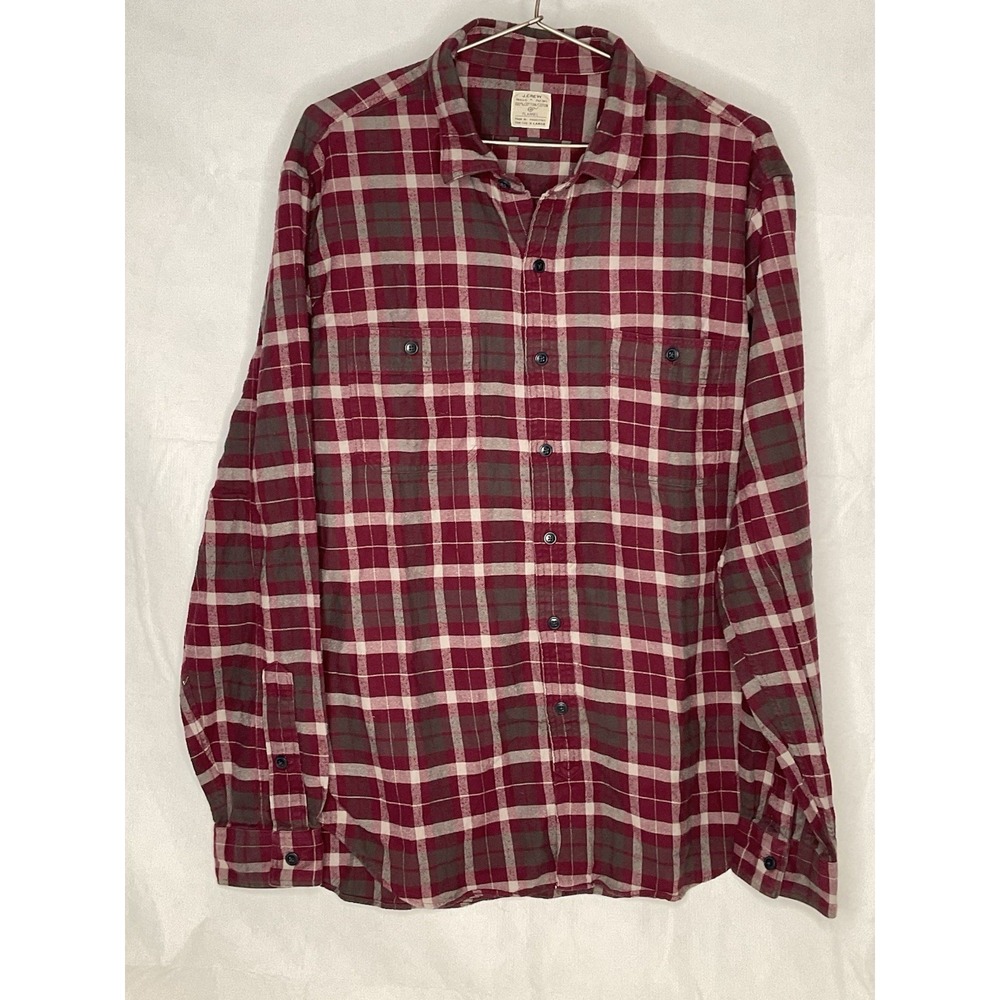 J.Crew Plaid Flannel Button Down Shirt Men's XL Red Gray 100% Cotton